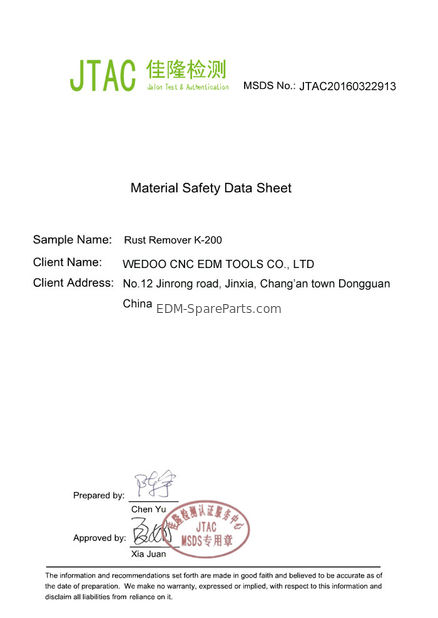 চীন WEDOO CNC EDM TOOLS CO. LTD সার্টিফিকেশন